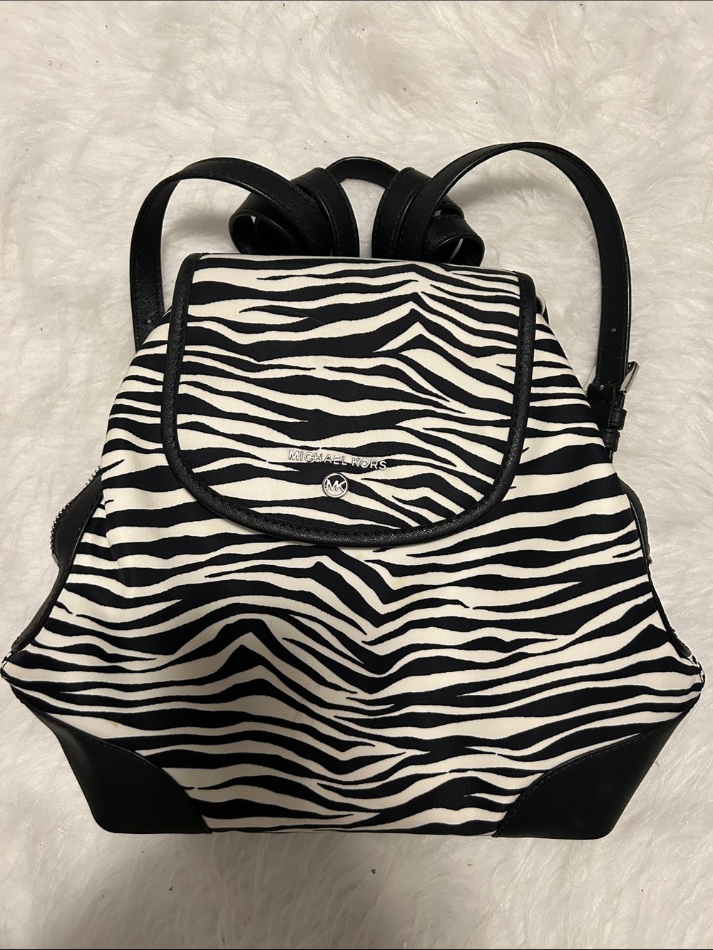 Michael Kors Black and White Zebra-Print Backpack